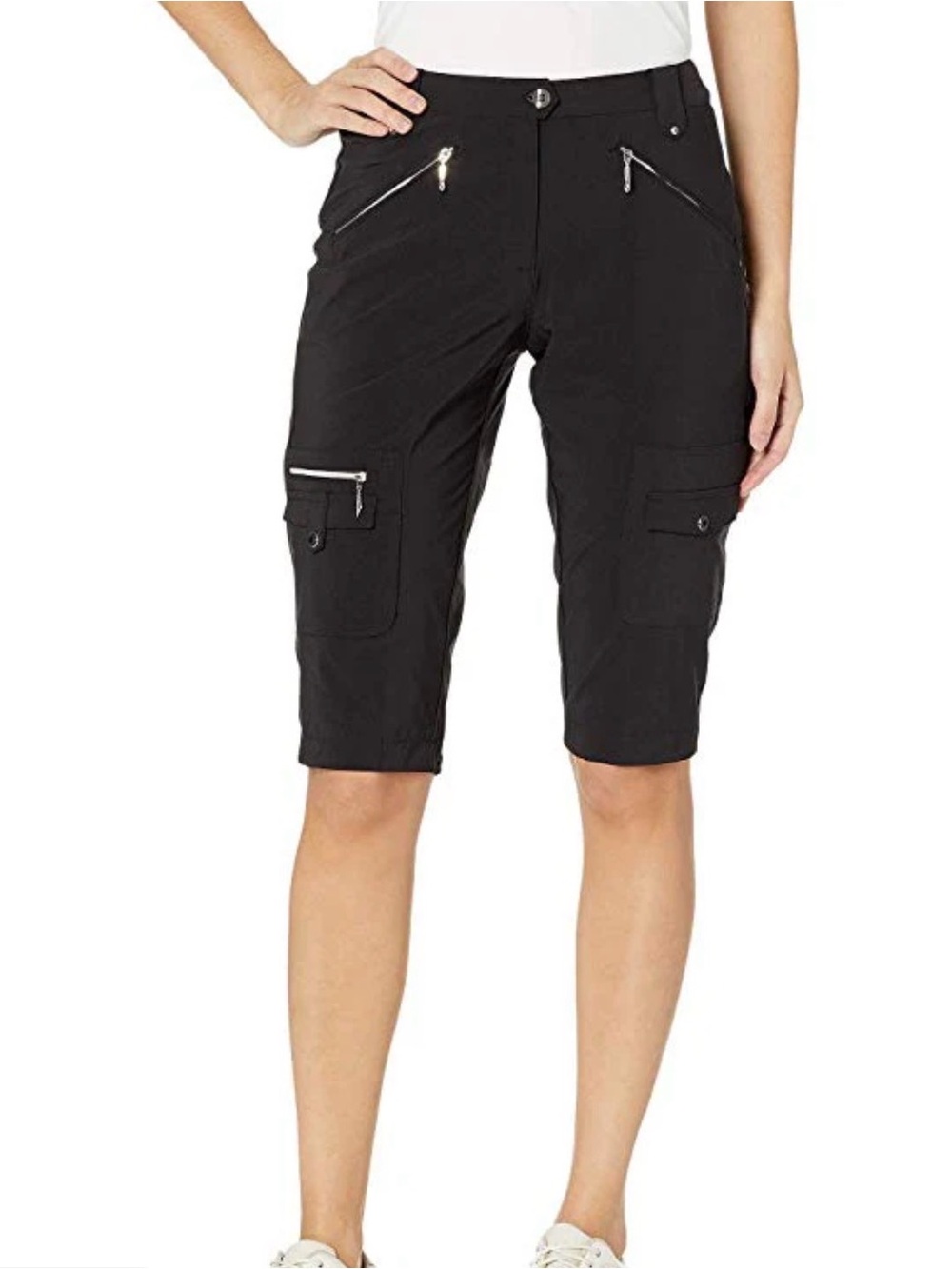 jamie sadock Black Airwear Capri Pants Golf Zip Pockets Breathable Athleisure